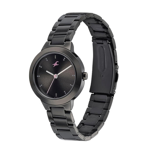 Fenzora Pulse Quartz Analog Watch for Girls with Dark Green Dial & Black Stainless Steel Strap - 6150NM01