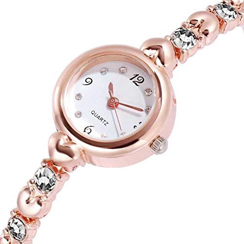 Aurelia® Premium Girls' Heart-Shaped Bangle Analog Watch with Rose Gold Bracelet - Set of 2