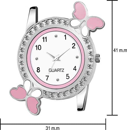 Averis® Premium White Dial Diamond Pink Analog Watch with Love Heart & Butterfly Bracelet Combo 3-Pack