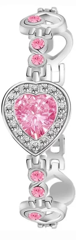 Averis® Premium White Dial Diamond Pink Analog Watch with Love Heart & Butterfly Bracelet Combo 3-Pack