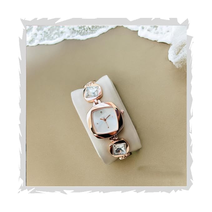 Beaksutch Luxury Square Dial Quartz Analogue Watch with Stone Studded Bracelet Strap for Women & Girls