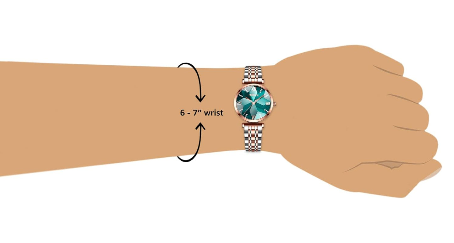 Nibella Women’s Stainless Steel Analog Watch with Rose Gold Square Dial, Diamond Accents & Waterproof