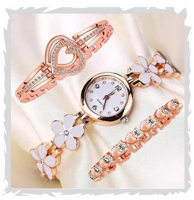 FROZIL Analog 3 Different Color Flowered Dial Watch and Bracelet for Womens and Girls Combo Watches for Women and Girl Pack of 2