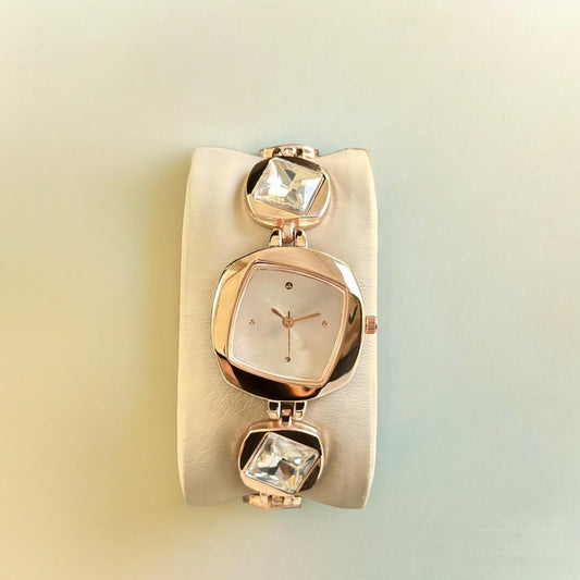 Beaksutch Luxury Square Dial Quartz Analogue Watch with Stone Studded Bracelet Strap for Women & Girls