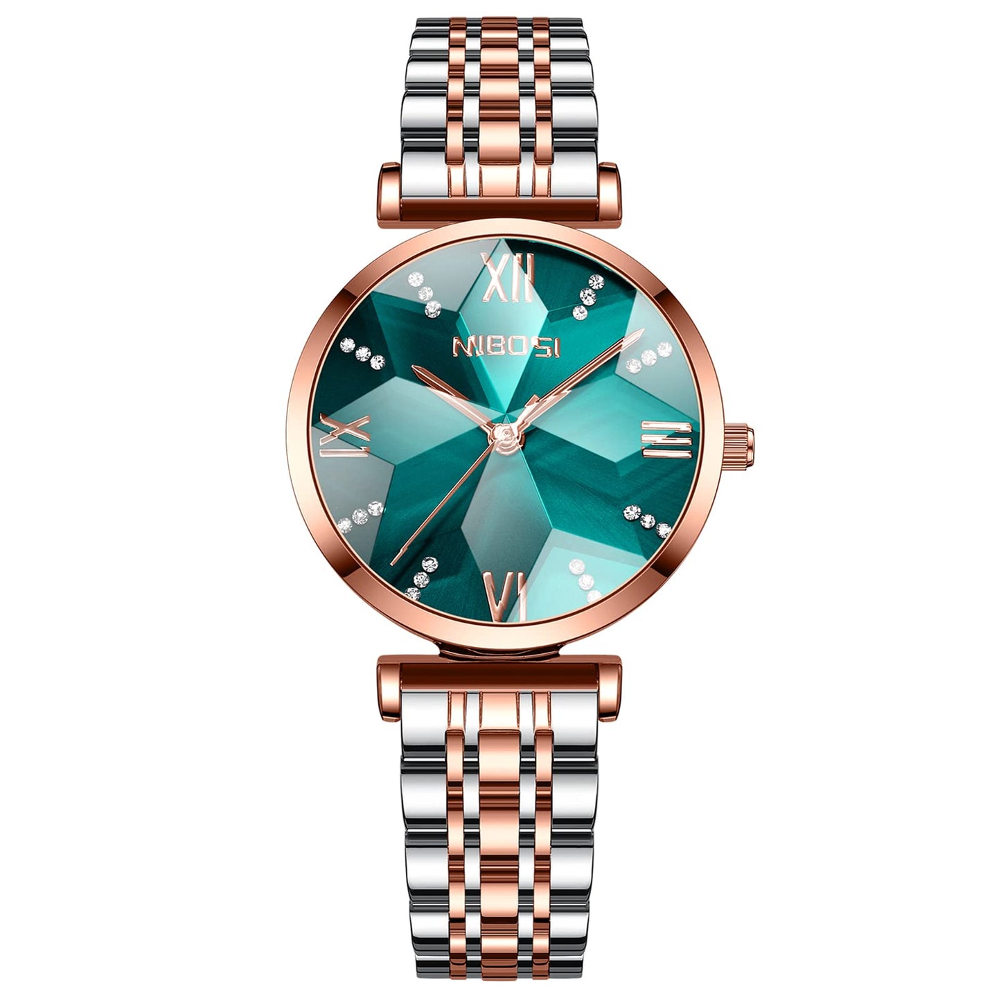 Nibella Women’s Stainless Steel Analog Watch with Rose Gold Square Dial, Diamond Accents & Waterproof