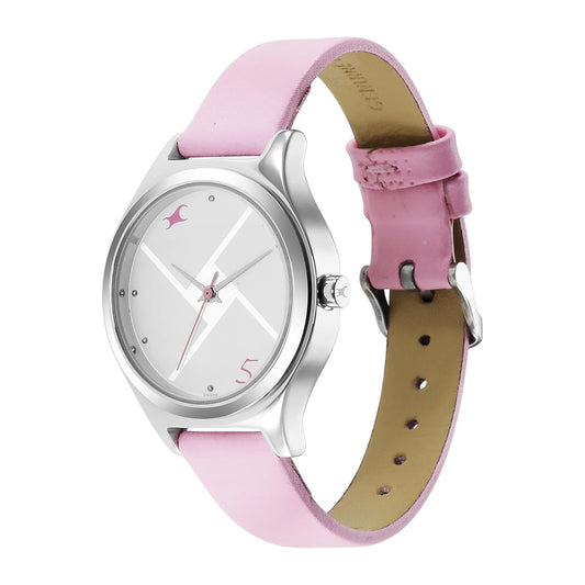 Fabletrack Stunners Analog Silver Dial Pink Leather Strap Watch for Girls - NS6152SL08