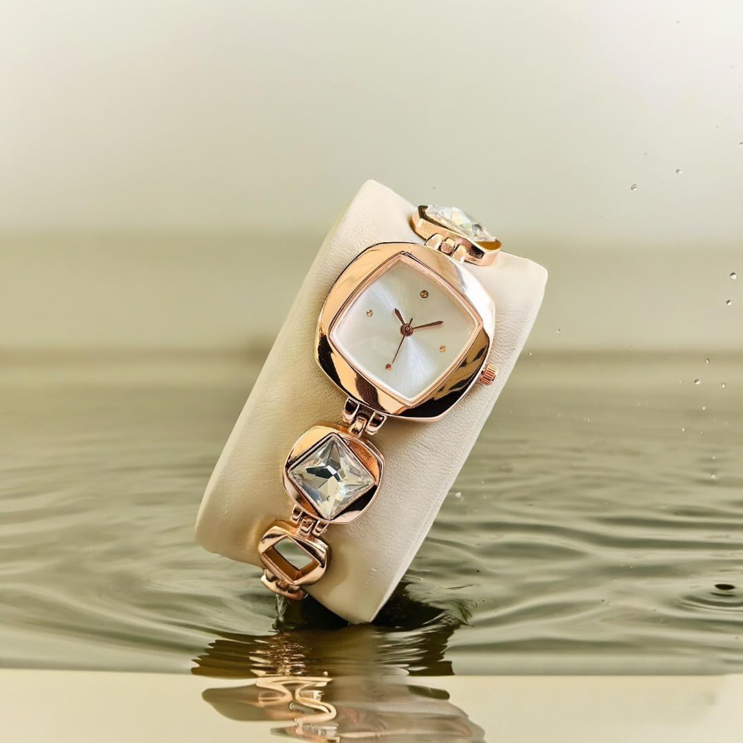 Beaksutch Luxury Square Dial Quartz Analogue Watch with Stone Studded Bracelet Strap for Women & Girls