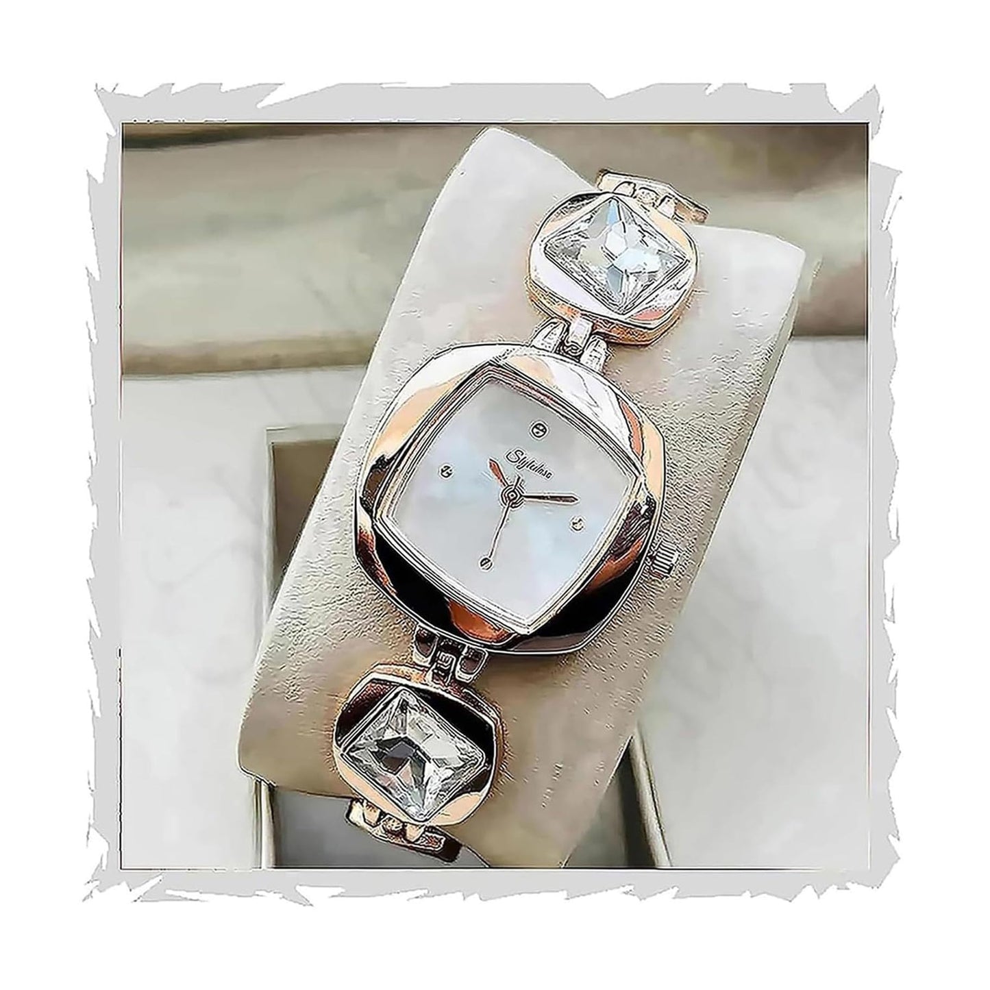 Beaksutch Luxury Square Dial Quartz Analogue Watch with Stone Studded Bracelet Strap for Women & Girls