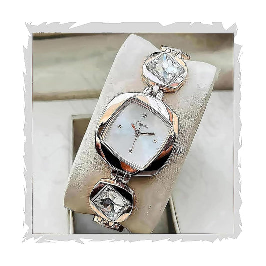 Beaksutch Luxury Square Dial Quartz Analogue Watch with Stone Studded Bracelet Strap for Women & Girls