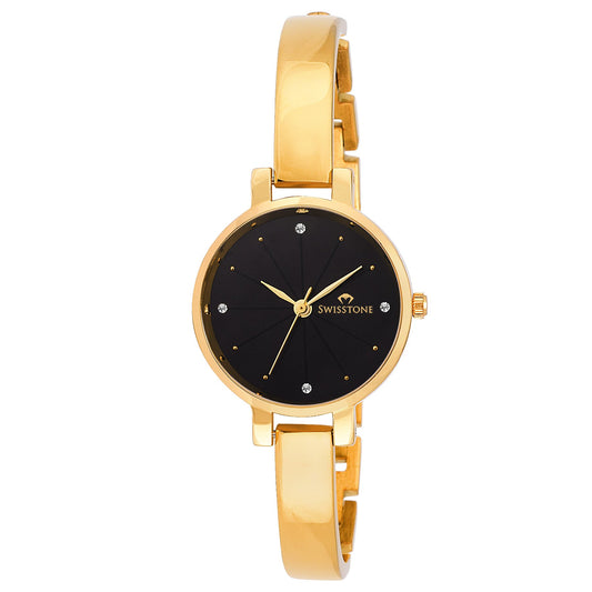 STARSTONE Analog Stainless Steel Gold Plated Women's Watch with Black Dial & Gold Colored Strap