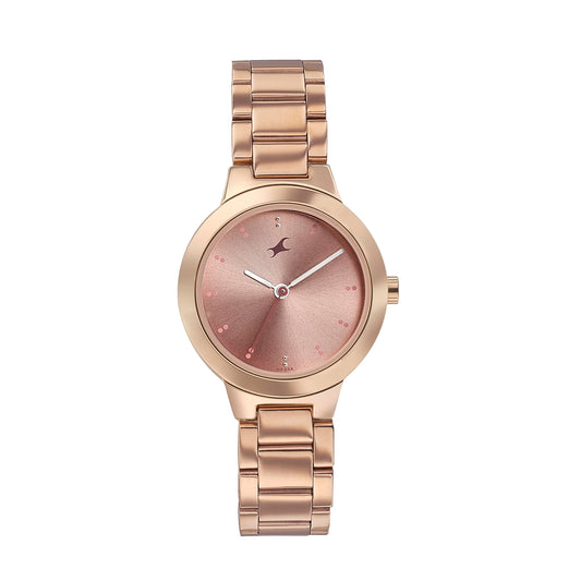 Fashionora Pulse Quartz Analog Nude Pink Dial Rose Gold Stainless Steel Strap Watch for Girls