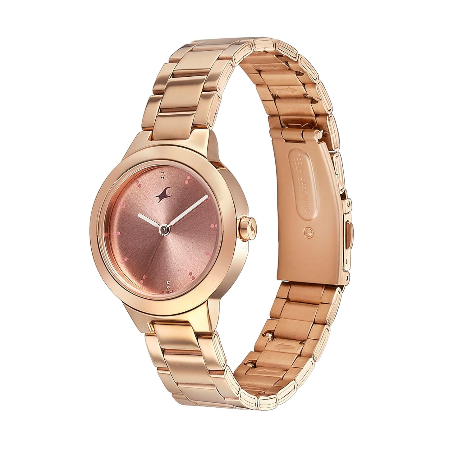 Fashionora Pulse Quartz Analog Nude Pink Dial Rose Gold Stainless Steel Strap Watch for Girls