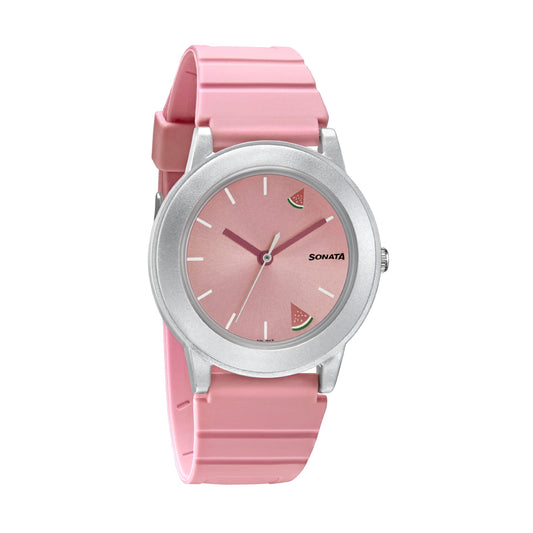 Saphira Play Quartz Analog Pink Dial Pink Plastic Strap Watch for Women - NT8992PP10W