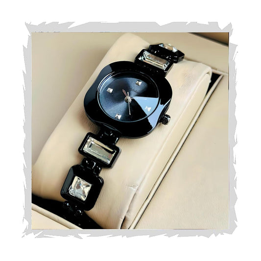 Stylevera Luxury Round Dial Square Case Stone-Studded Bracelet Strap Quartz Analog Watch for Women & Girls