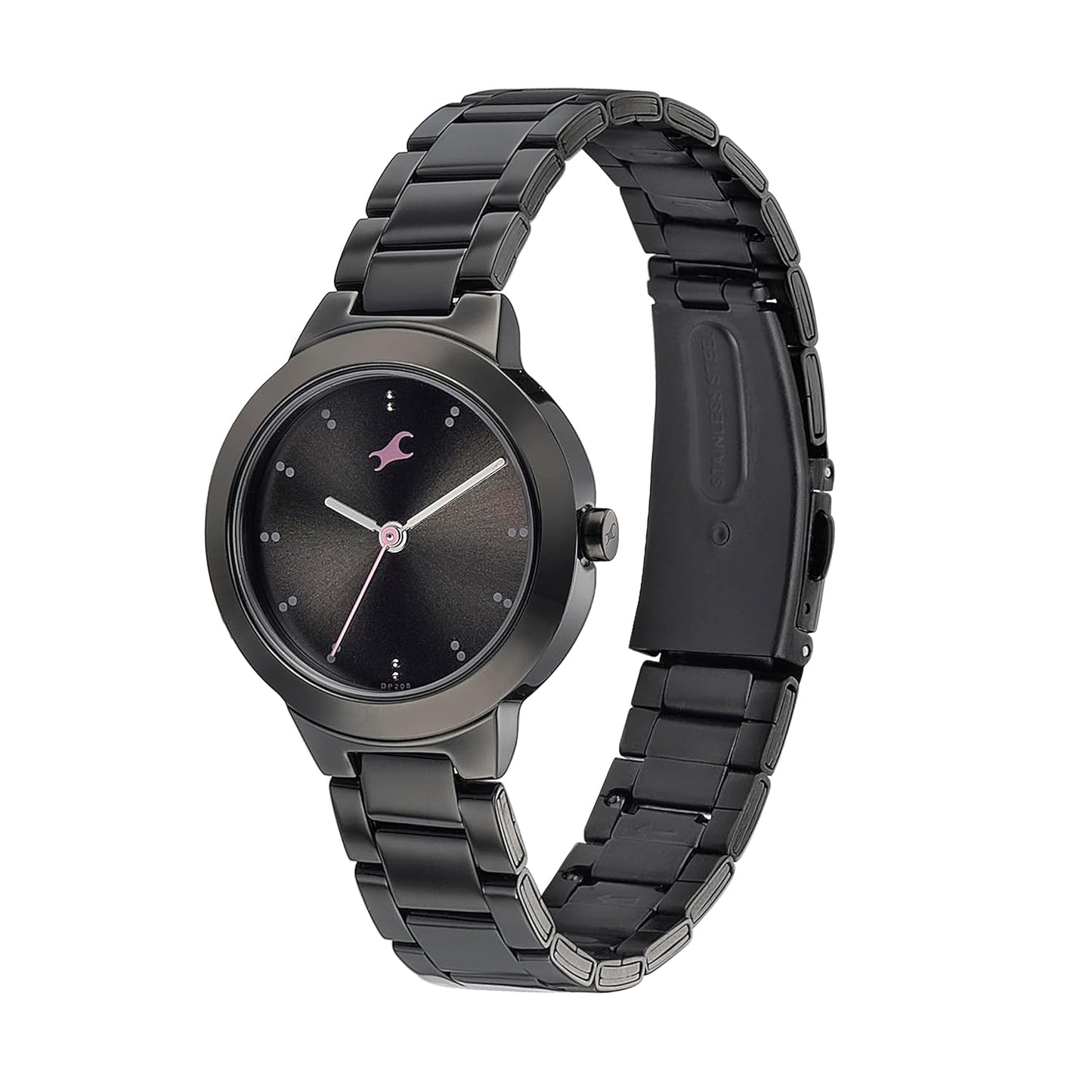 Fenzora Pulse Quartz Analog Watch for Girls with Dark Green Dial & Black Stainless Steel Strap - 6150NM01