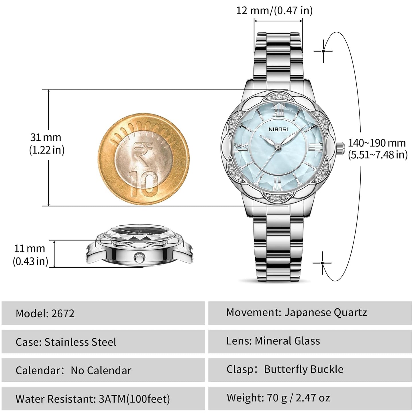 Nivaro Watches for Women Analog Quartz Rose Gold Luxury Diamond Elegant Fashion Wrist Watch Waterproof