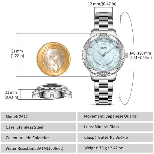 Nivaro Watches for Women Analog Quartz Rose Gold Luxury Diamond Elegant Fashion Wrist Watch Waterproof