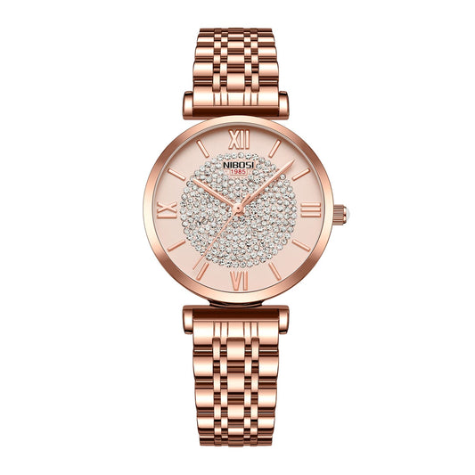 Nivaro Women’s Analogue Wrist Watch Rose Gold Dial with Stylish Diamond Accents for Ladies & Girls
