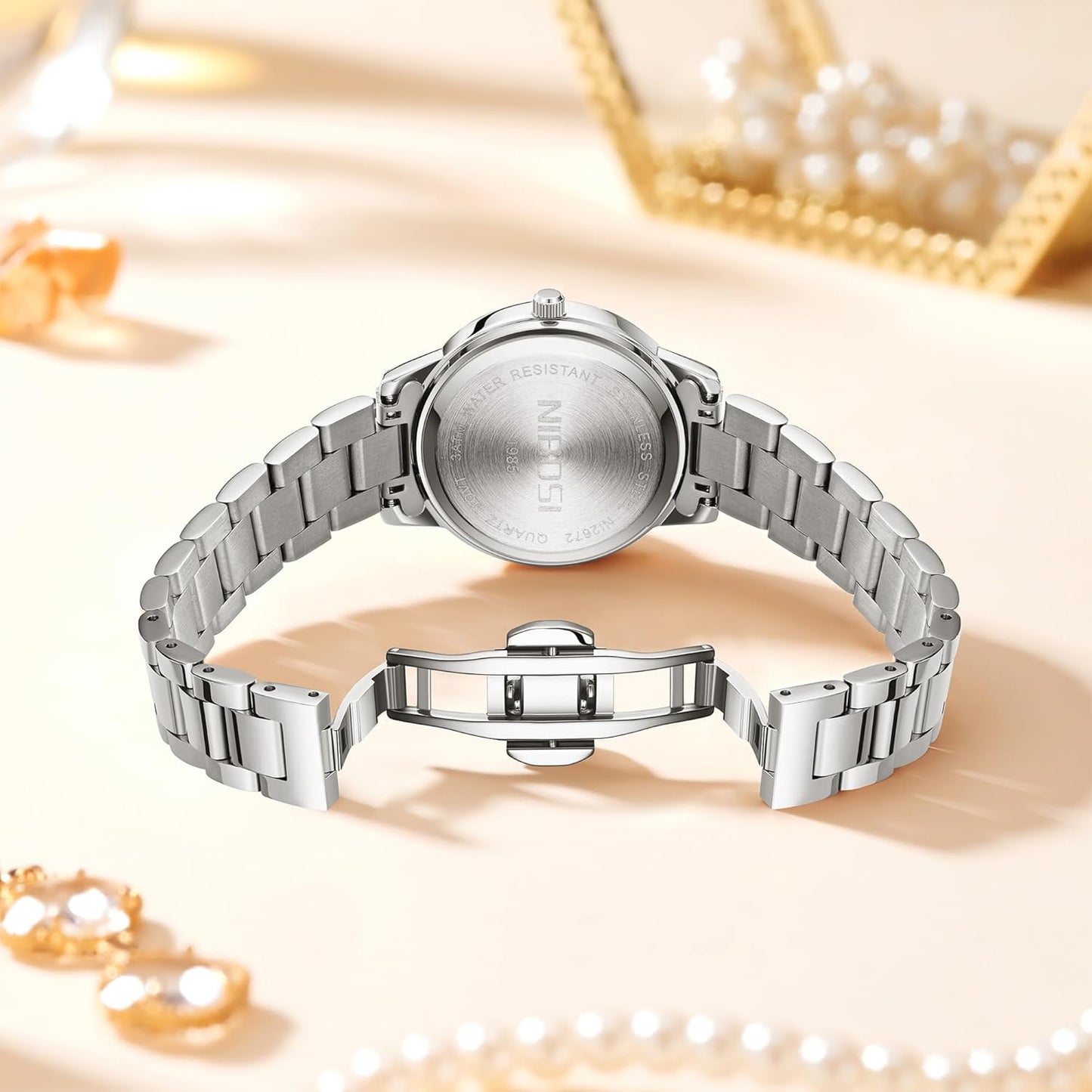 Nivaro Watches for Women Analog Quartz Rose Gold Luxury Diamond Elegant Fashion Wrist Watch Waterproof