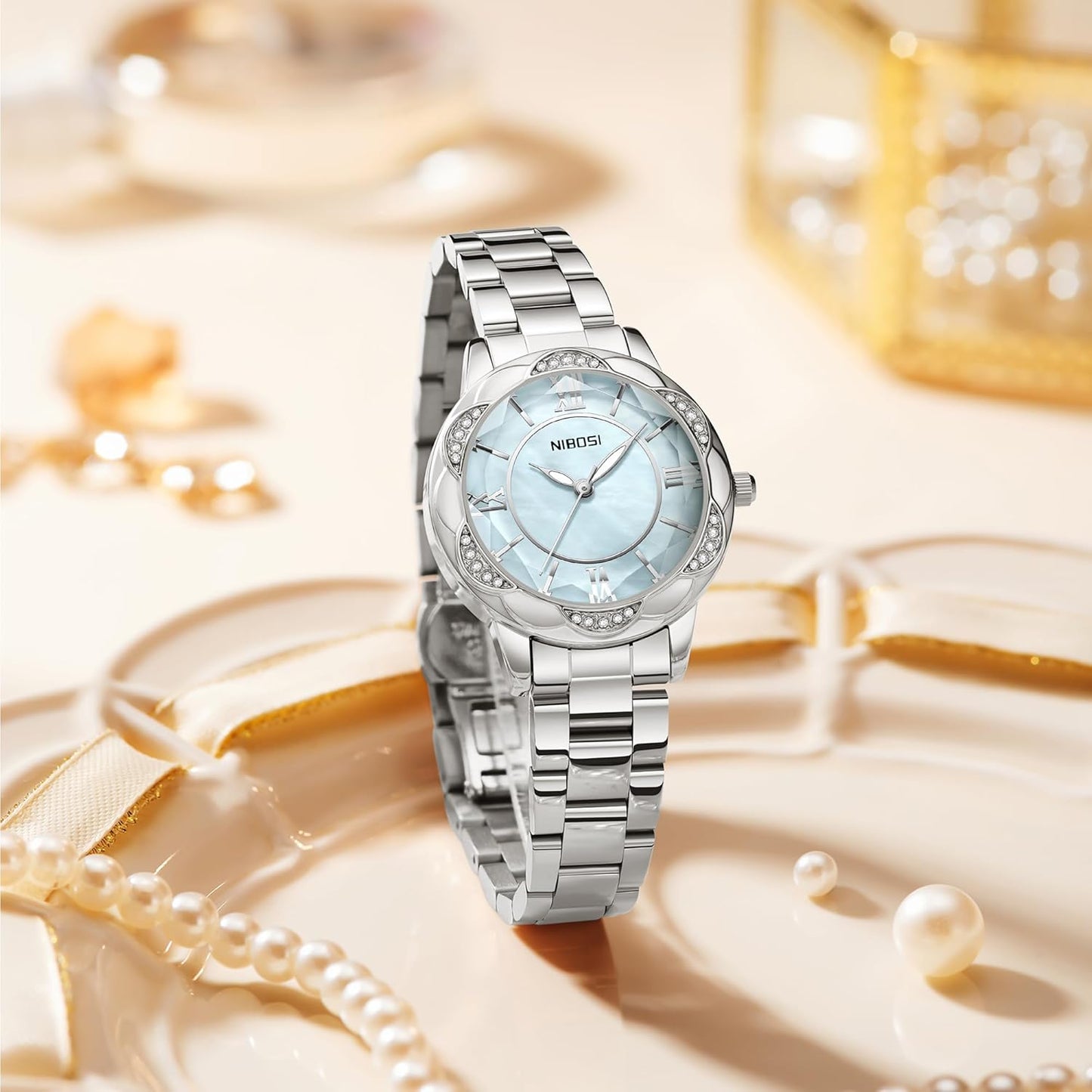 Nivaro Watches for Women Analog Quartz Rose Gold Luxury Diamond Elegant Fashion Wrist Watch Waterproof